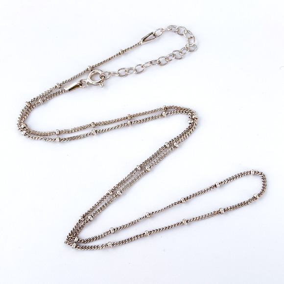 Vintage Sterling Silver 925 Beaded Station Chain Necklace | Adjustable 16”-18” - Picture 1 of 3